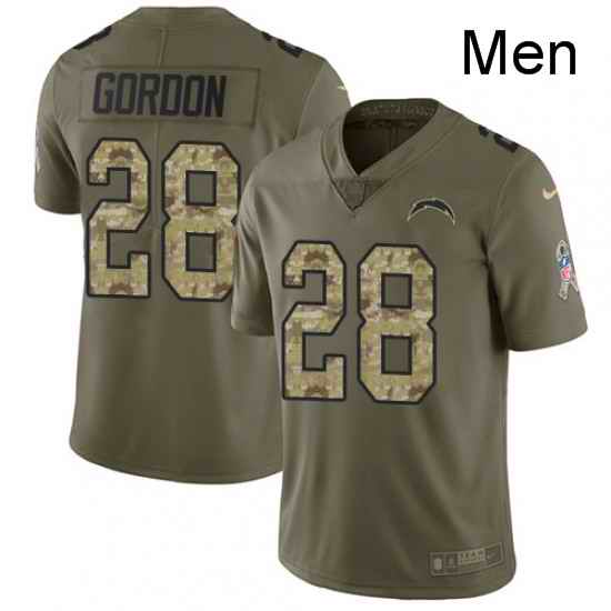 Men Nike Los Angeles Chargers 28 Melvin Gordon Limited OliveCamo 2017 Salute to Service NFL Jersey
